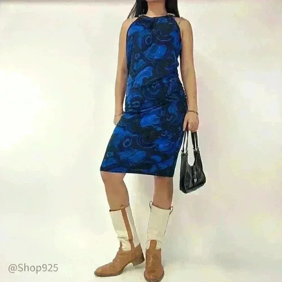 Michael Kors Printed Blue Stretch Midi Dress - Picture 3 of 8